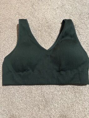 Aerie Ribbed Deep V Sports Bra in Dark Green